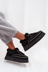 Women's Snow Boots on Platform with Fur and Fringes Black Ferayne