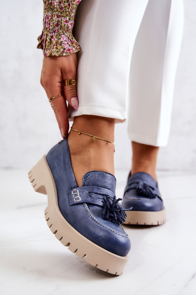 Women's leather shoes Fringes Maciejka 05497-17 Blue
