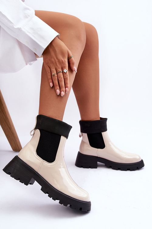 Botki Sztyblety Lakierowane Beżowe Pavo DES925M