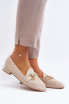 Women's flat-heeled moccasins with beige decoration Iluvana