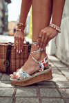 Women's Tied Sandals Espadrilles With Flowers White Lamour