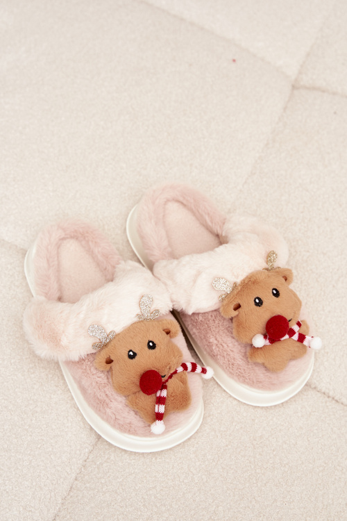 Festive Leather House Slippers Women Reindeer Beige Ilianne