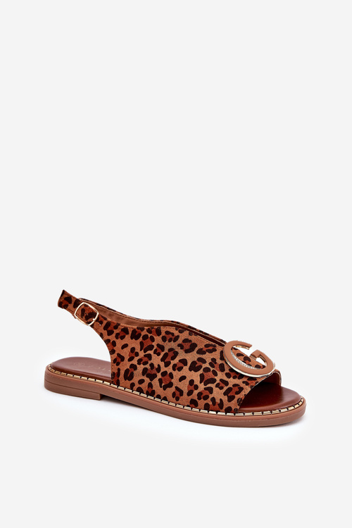 Flat Sandals With Decoration Leopard Brown Haliones