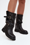 Wrinkled Women's Boots To The Middle Of The Calf With Straps And Buckles Black Halvessa