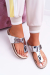 Women's Cork Flip Flops Lacquered Silver Palette