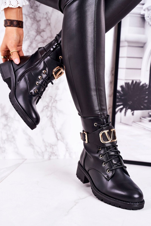 Women's Insulated Boots With Golden Buckle Black Vera