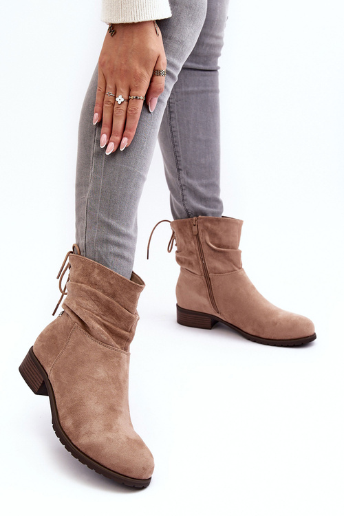Women's Suede Ankle Boots on Flat Heel Beige Keresa