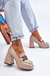Leather Pumps On Massive Heels Beige Maximo
