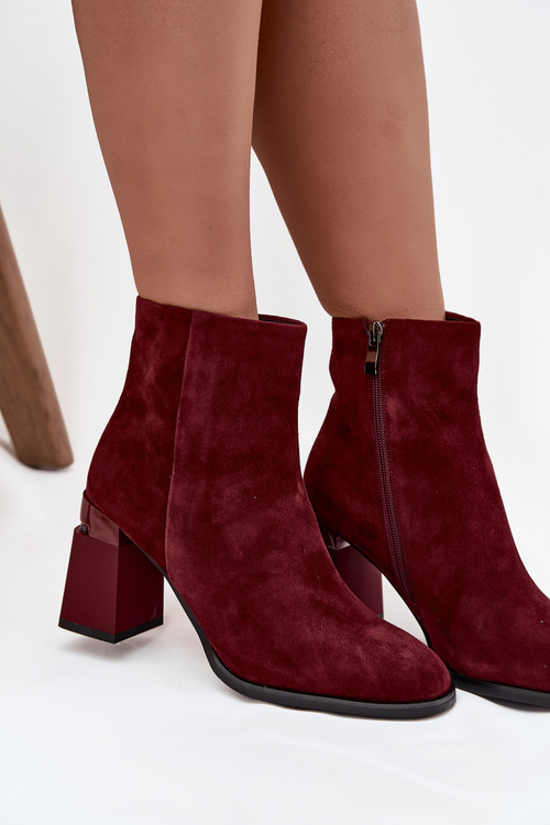 Women's Ankle Boots Made of Natural Suede on Heel Lined D&A CR52-718 Bordeaux