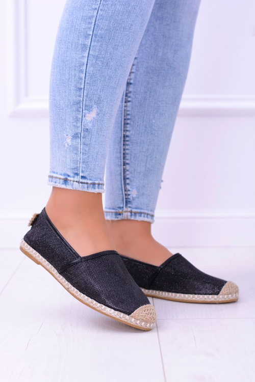 Lu Boo Black Glitter Espadrilles