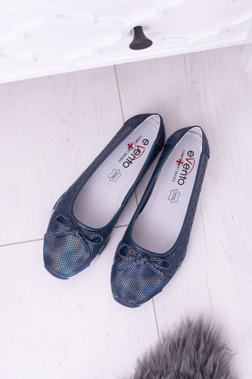 Women's Leather Navy Blue Openwork Ballerinas Erdola