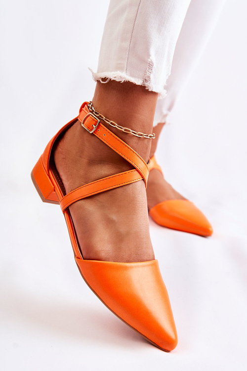 Leather Stiletto low-heeled pumps Orange Giovanna
