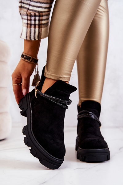 Suede Strapless Worker Boots Black Moriah