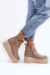 Women's Leather Platform Boots with Straps Zazoo 1752 Beige
