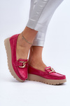 Zazoo Leather Platform Moccasins with Decoration Fuchsia