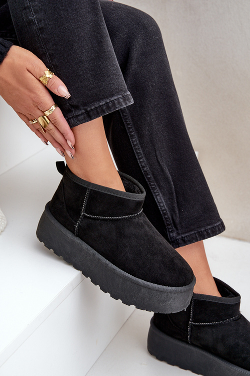 Śniegowce Damskie Zamszowe Na Platformie Czarne Ninala BY-1201