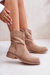 Warm Ladies Ankle Boots With Ruching And Decoration Beige Etteara
