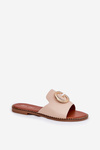 Eco Leather Flat Slippers Women With Decorative Detail Beige Frelie