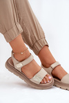 Ladies Leather Sandals On Platform Beige Zazoo 40443