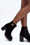 Women's Suede Boots On Heel With Decoration Black Strong