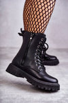Leather Warm Boots Workers tied Black Maria