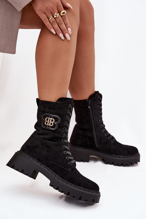 Women's Workery Boots With Decorative Element Insulated Black Kalindra