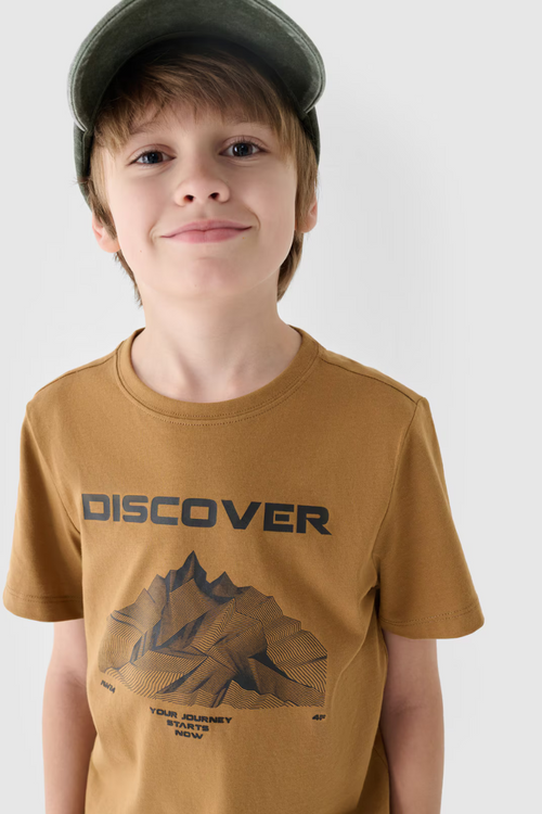 Koszulka T-Shirt Z Nadrukiem Dla Chłopca 4F 4FJWAW24TTSHM1553-74S Żółta