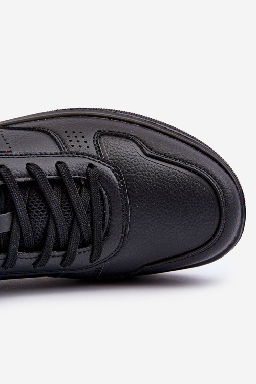 Lightweight Men's Platform Sneakers in Black Eco Leather Uziran
