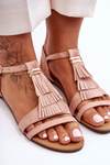 Flat Suede Sandals with Fringes Pink Viva