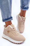 Platform Sport Leather Shoes with Fleece Lining Beige Adite