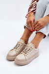 Women's Leather Sneakers with Beige Embellishments Dysuria