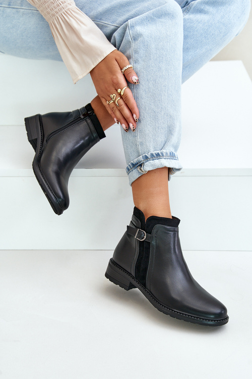 Warm Women's Ankle Boots With Low Shaft And Zipper Eco Leather Black Taitha