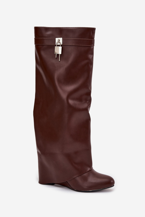 Women's Platform Boots with Strap and Silver Detail Eco Leather Brown Korivelle