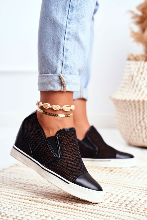 Damskie Sneakersy Lu Boo z Siateczką Czarne Morgono