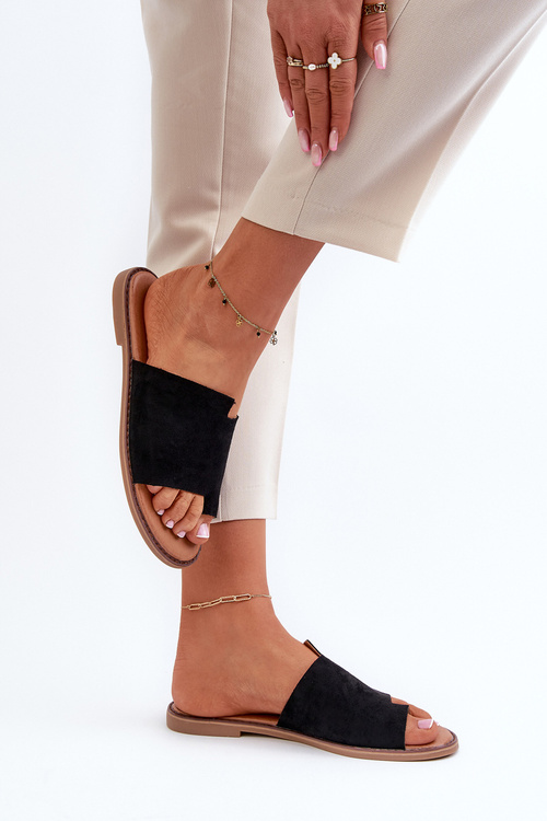 Women's Suede Flip-Flop Sandals Black Amite