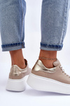 Buty Sportowe Skóra Platforma Beżowe Lemar 10150