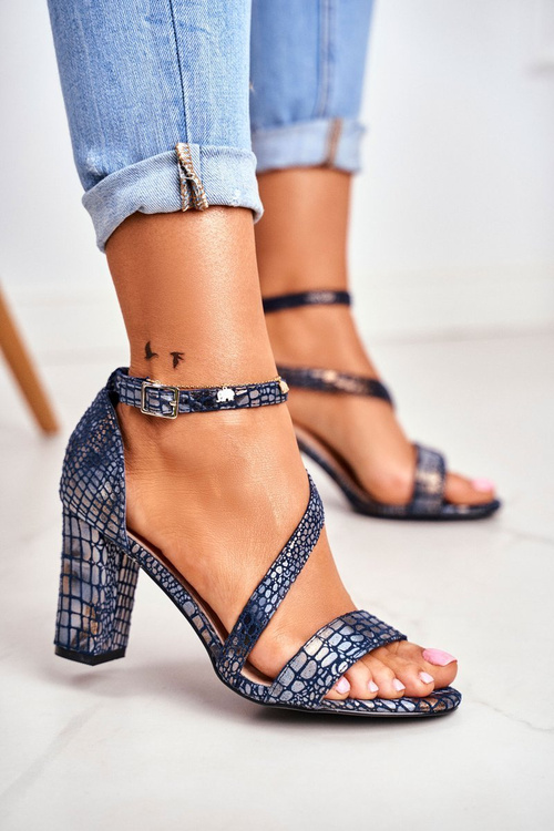Sergio Leone SK870 Stiletto Sandals Navy Blue Animal Pattern