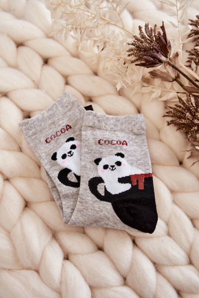 Women's Funny Socks Panda In A Cup Grey
