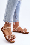 Women's Sandals With Textile Flowers Beige Fiori