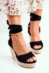 Women's Sandals On Wedge Laced Black Belleza