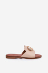 Eco Leather Flat Slippers Women With Decorative Detail Beige Frelie