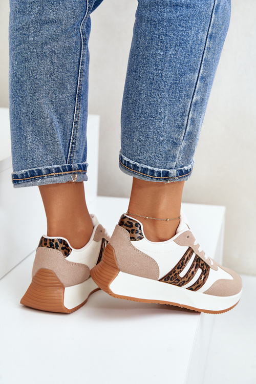 Buty Sportowe Sneakersy Platforma Panterka Beżowe Thari