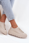 Damskie Sneakersy Skóra Naturalna Masywna Platforma Beżowe Sylvessa