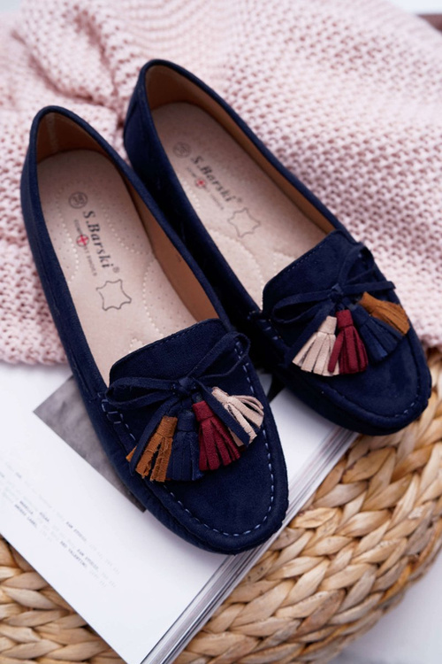 Women's Suede Moccasins Navy Blue S.Barski A199 Mohabe