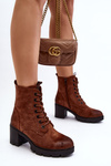 Botki Damskie Na Obcasie Sznurowane Brązowe Lunielle 260058FX-SU