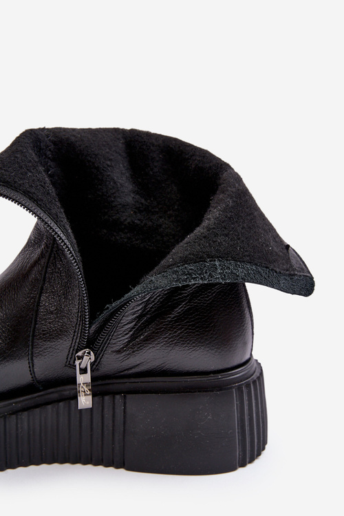 Botki Damskie Skóra Platforma Czarne Lemar Jenefer