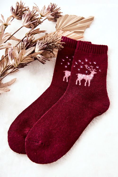 Warm Socks with Reindeer Cosas Maroon