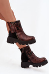 Leather Insulated Ankle Boots On Platform And Flat Heel Maciejka 06140-02 Brown