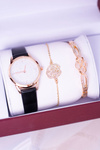 Giorgio Dario Set Ladies Black Watch With Glitter Two Gold Bracelets