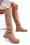 Suede Lined Ankle Boots Flat Heel SBarski HY07-31 Beige 